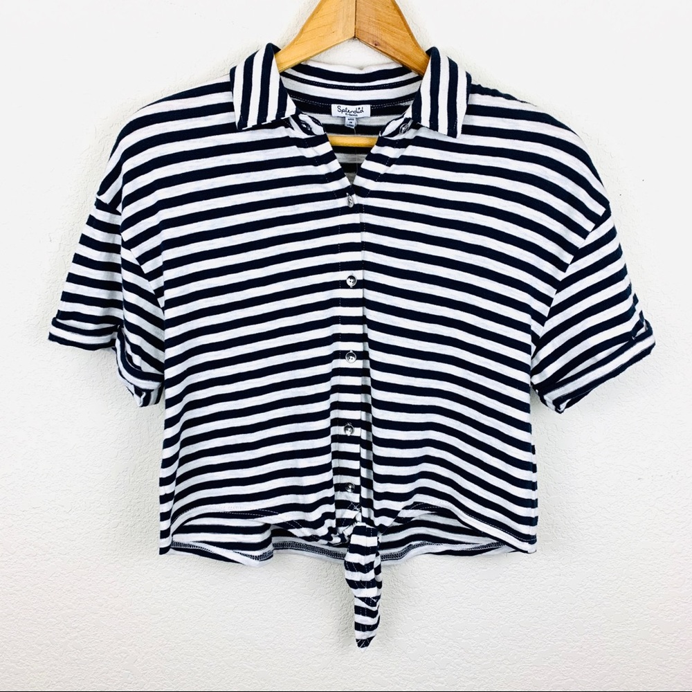 Splendid NWT Nautical Tie Front Short Sleeve Top